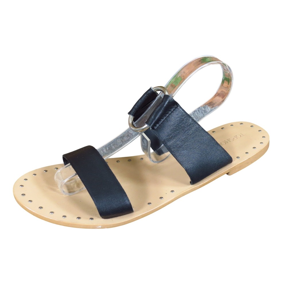 Topshop Hooray Ring Womens Slide Sandals Size‎ 10.5 Casual Summer Black Leather